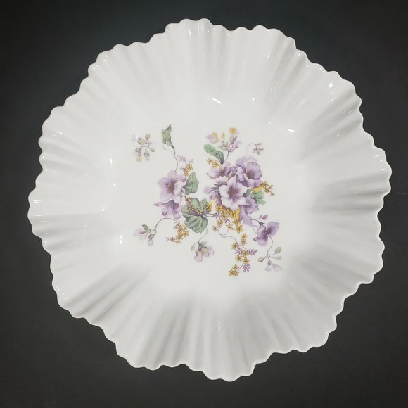 LIMOGES France White Plate Purple Flowers Edge 8"  Serving Decorative Plate Bowl - Picture 1 of 7